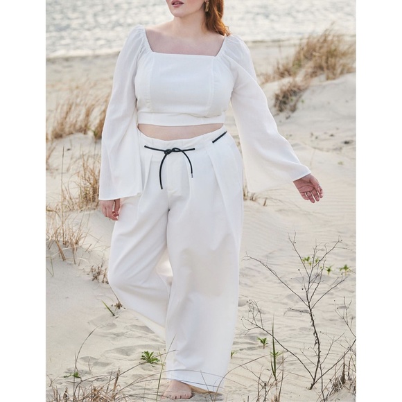 NEW Eloquii Tie Detail Wide Leg Pants in Snow White Sz. 18 - Picture 2 of 5